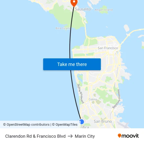 Clarendon Rd & Francisco Blvd to Marin City map