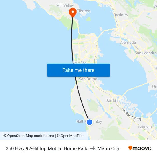 250 Hwy 92-Hilltop Mobile Home Park to Marin City map