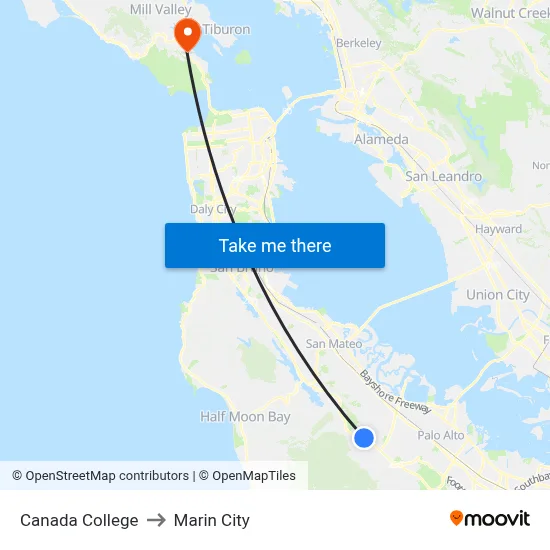 Canada College to Marin City map