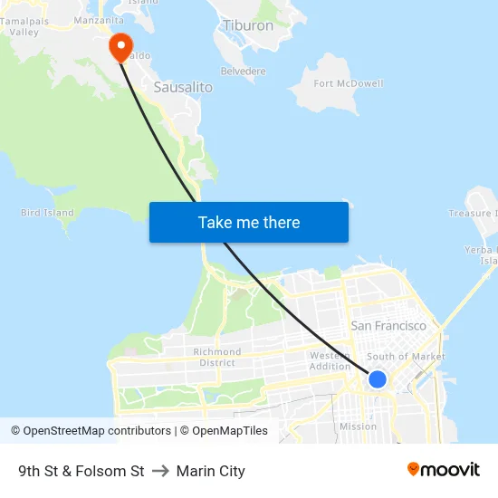 9th St & Folsom St to Marin City map