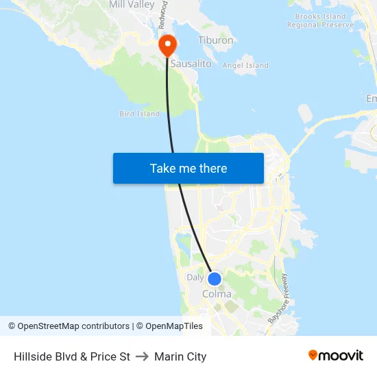Hillside Blvd & Price St to Marin City map