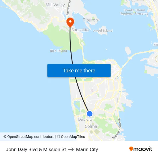 John Daly Blvd & Mission St to Marin City map