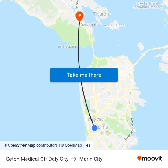 Seton Medical Ctr-Daly City to Marin City map