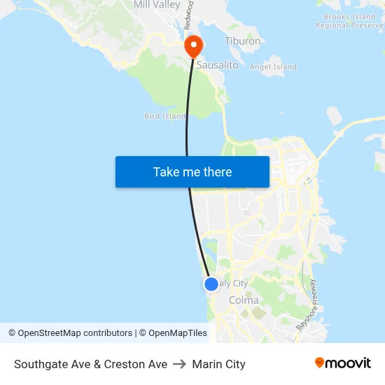 Southgate Ave & Creston Ave to Marin City map