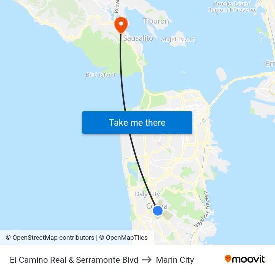 El Camino Real & Serramonte Blvd to Marin City map