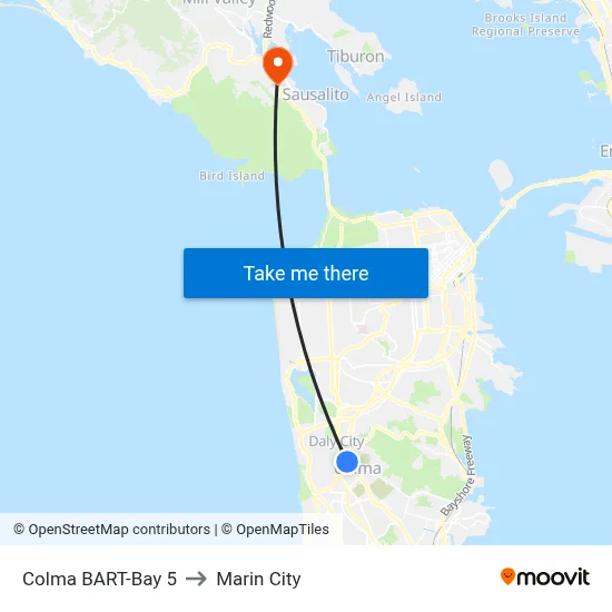 Colma BART-Bay 5 to Marin City map
