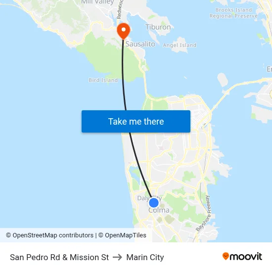 San Pedro Rd & Mission St to Marin City map