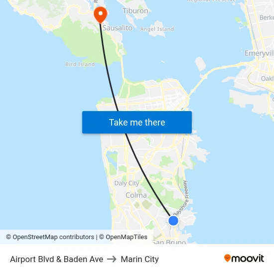 Airport Blvd & Baden Ave to Marin City map