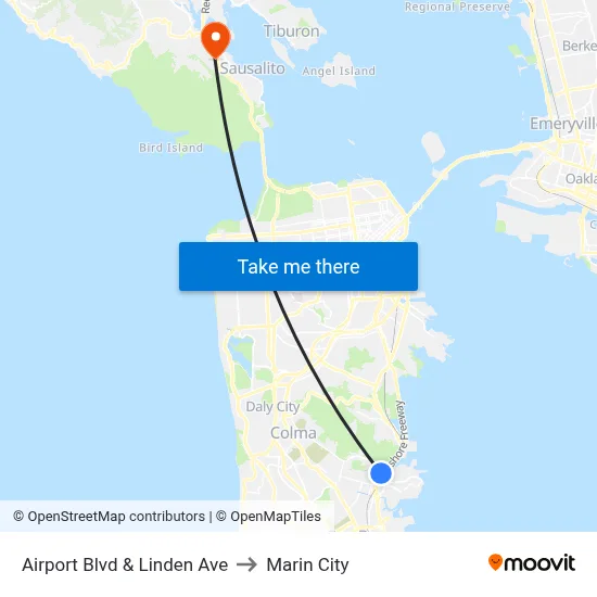 Airport Blvd & Linden Ave to Marin City map