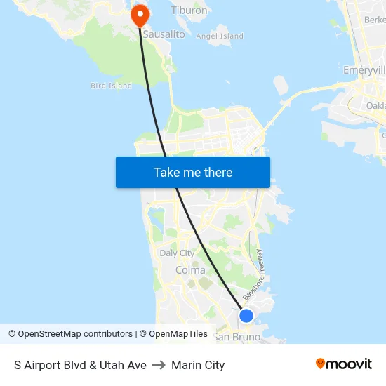 S Airport Blvd & Utah Ave to Marin City map