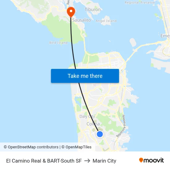 El Camino Real & BART-South SF to Marin City map