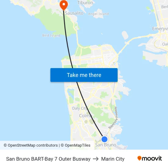 San Bruno BART-Bay 7 Outer Busway to Marin City map