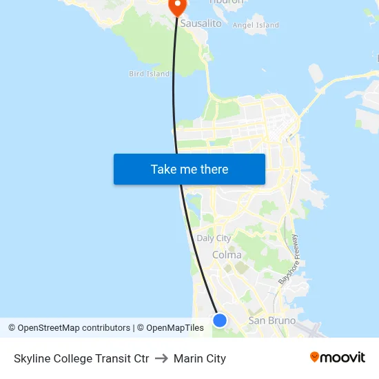 Skyline College Transit Ctr to Marin City map