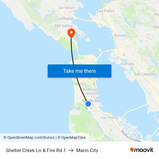 Shelter Creek Ln & Fire Rd 1 to Marin City map