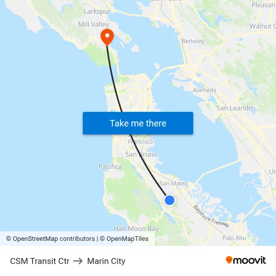 CSM Transit Ctr to Marin City map