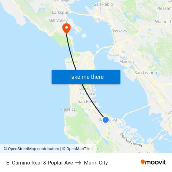 El Camino Real & Poplar Ave to Marin City map