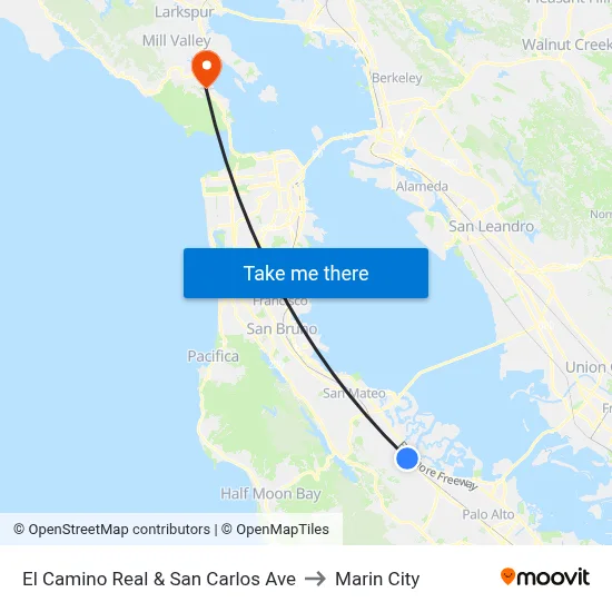 El Camino Real & San Carlos Ave to Marin City map