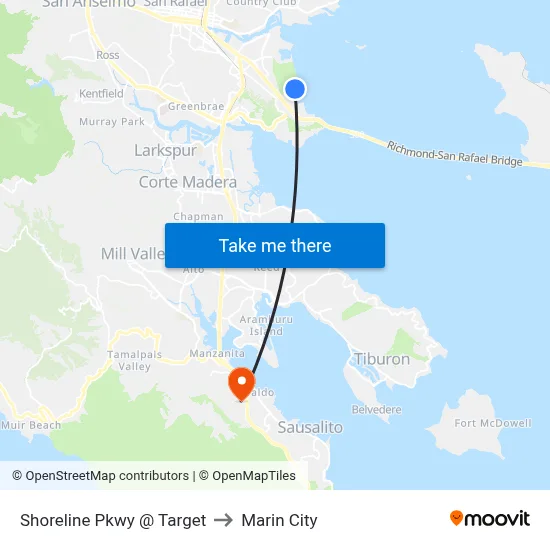 Shoreline Pkwy @ Target to Marin City map