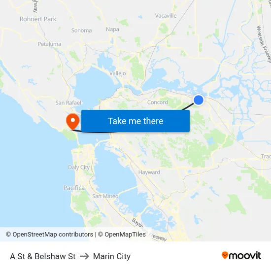A St & Belshaw St to Marin City map