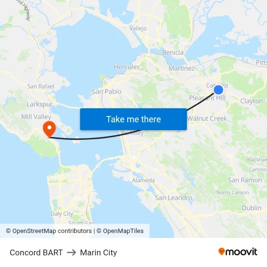 Concord BART to Marin City map