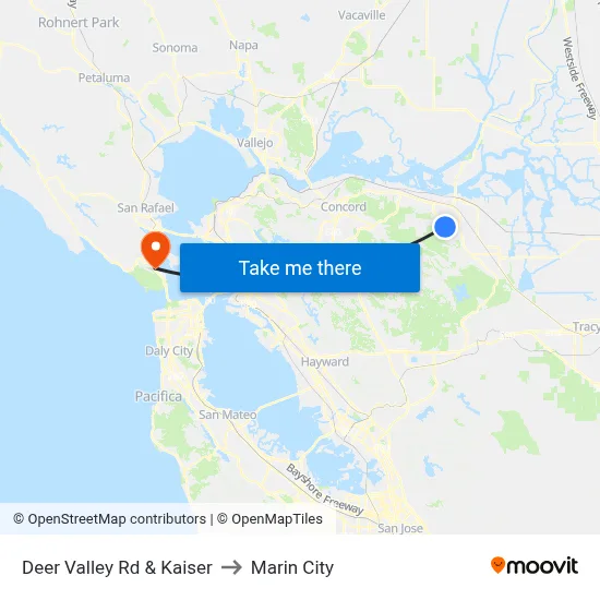 Deer Valley Rd & Kaiser to Marin City map