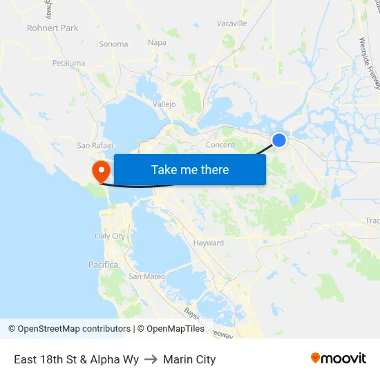 East 18th St & Alpha Wy to Marin City map