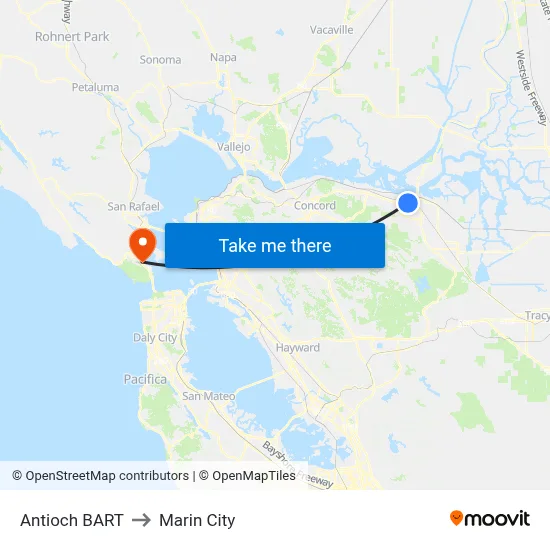 Antioch BART to Marin City map