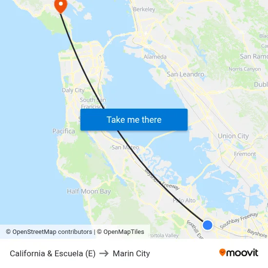 California & Escuela (E) to Marin City map