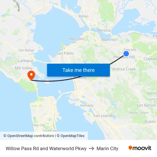 Willow Pass Rd and Waterworld Pkwy to Marin City map