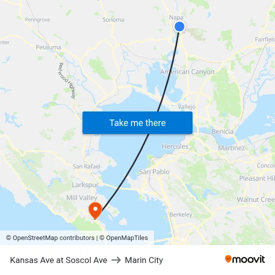 Kansas Ave at Soscol Ave to Marin City map