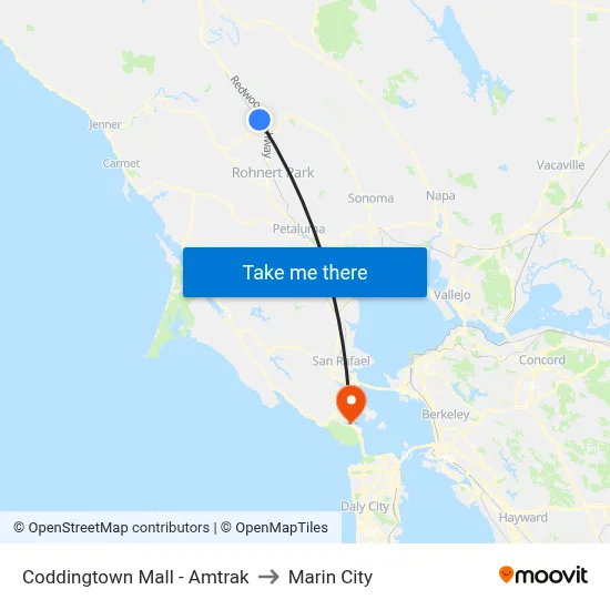 Coddingtown Mall - Amtrak to Marin City map