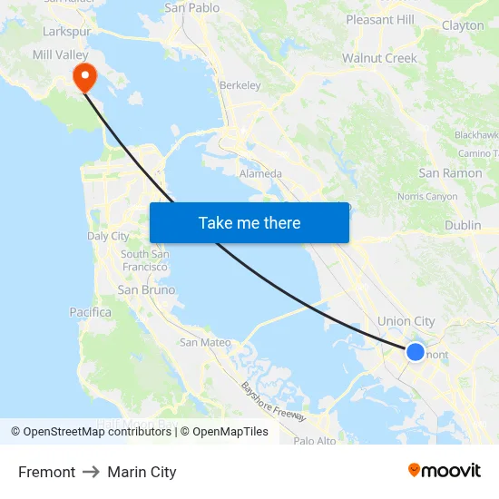Fremont to Marin City map