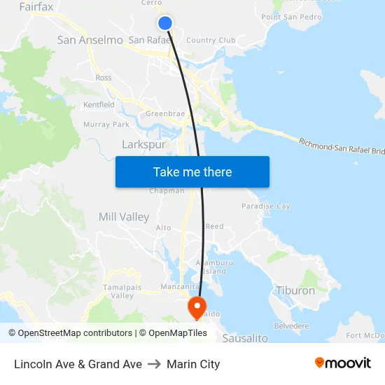 Lincoln Ave & Grand Ave to Marin City map