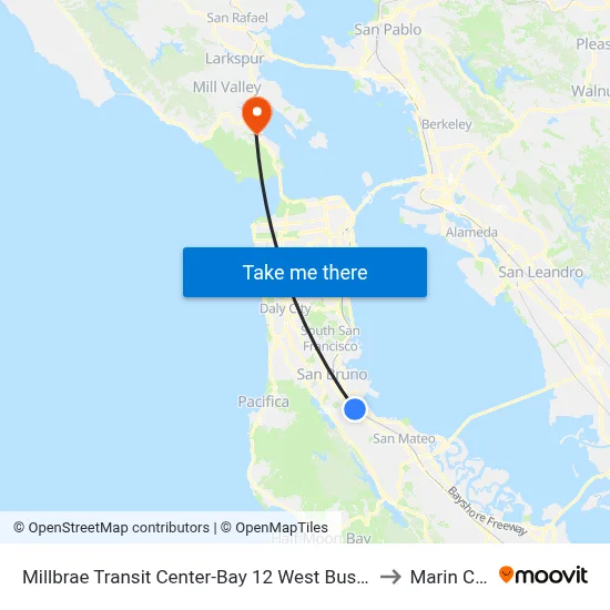 Millbrae Transit Center-Bay 12 West Busway to Marin City map