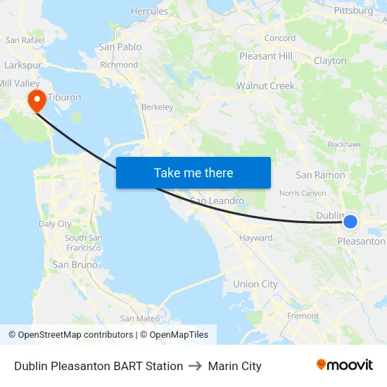 Dublin Pleasanton BART Station to Marin City map