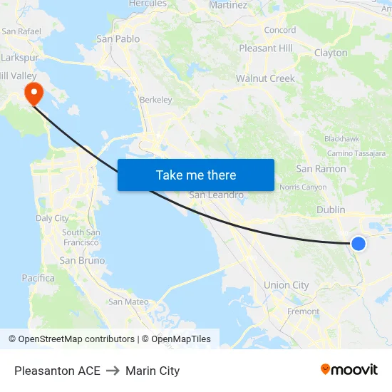 Pleasanton ACE to Marin City map