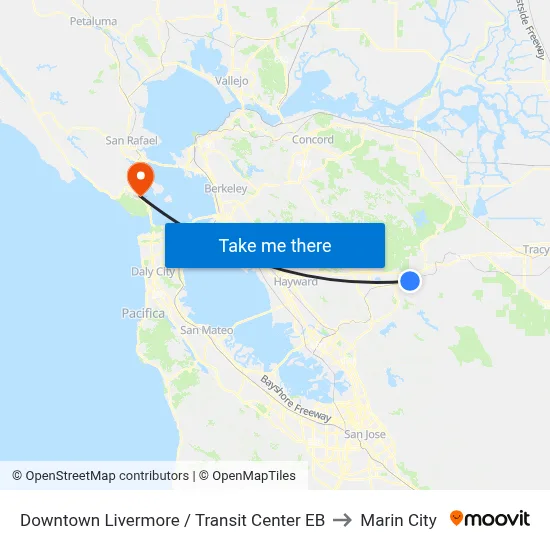 Downtown Livermore / Transit Center EB to Marin City map