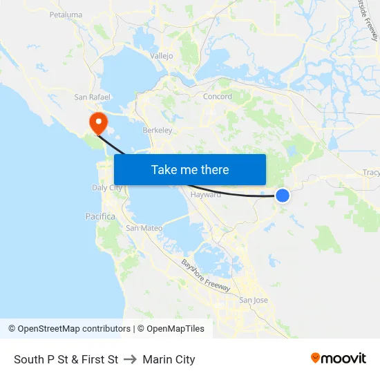 South P St & First St to Marin City map