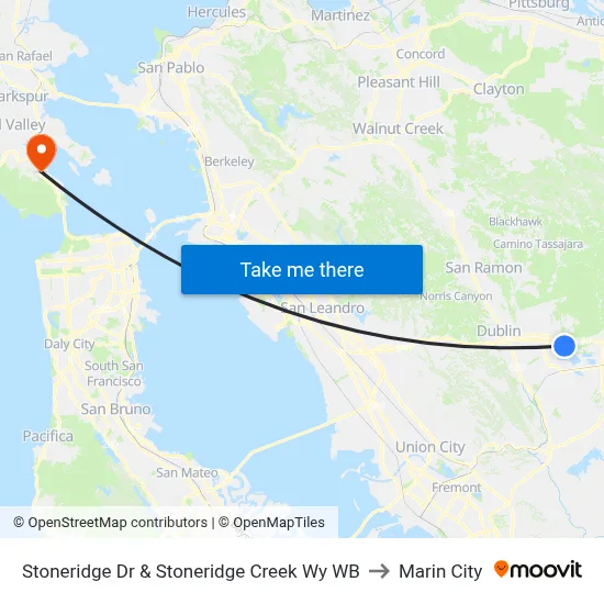 Stoneridge Dr & Stoneridge Creek Wy WB to Marin City map
