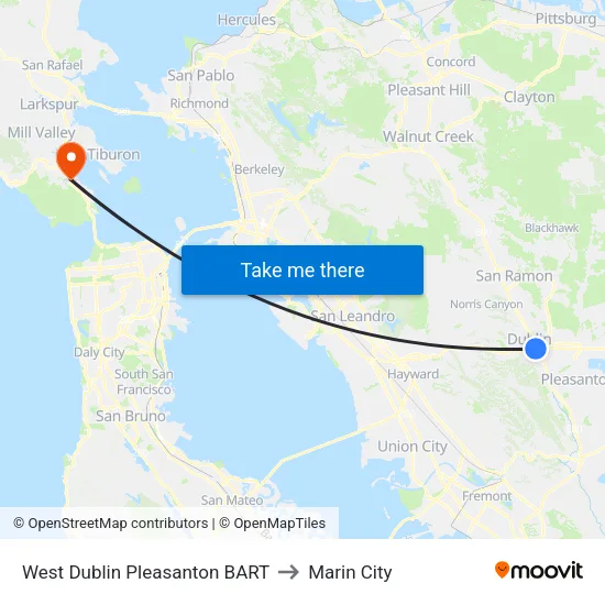 West Dublin/Pleasanton BART to Marin City map