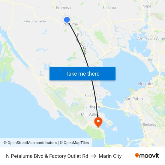 N Petaluma Blvd & Factory Outlet Rd to Marin City map