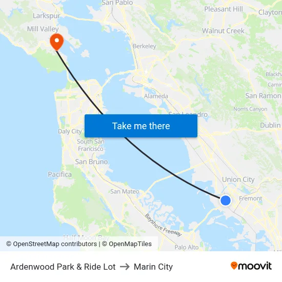 Ardenwood Park & Ride Lot to Marin City map