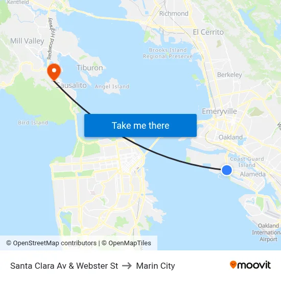 Santa Clara Av & Webster St to Marin City map