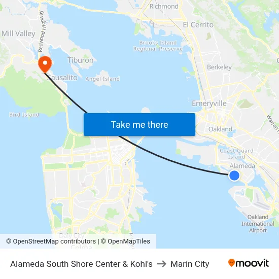 Alameda South Shore Center & Kohl's to Marin City map