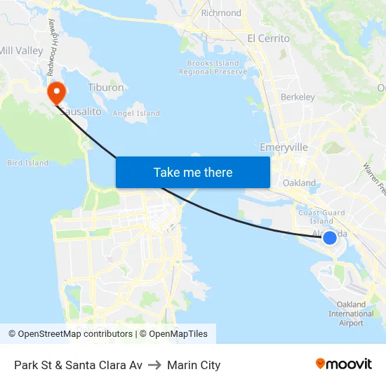 Park St & Santa Clara Av to Marin City map