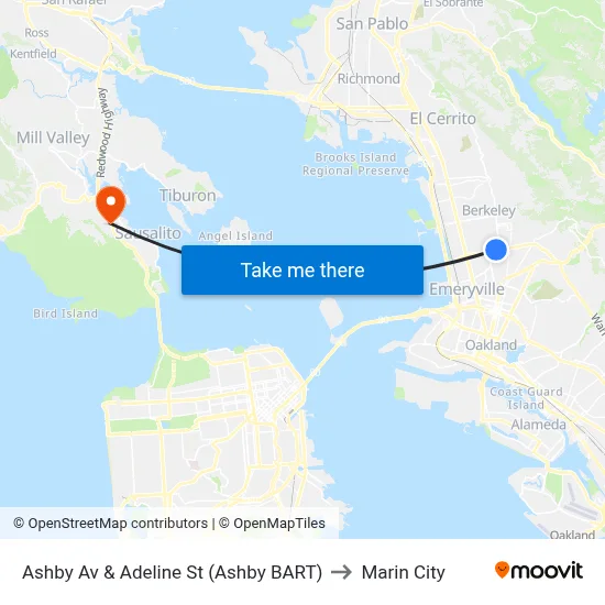 Ashby Av & Adeline St (Ashby BART) to Marin City map