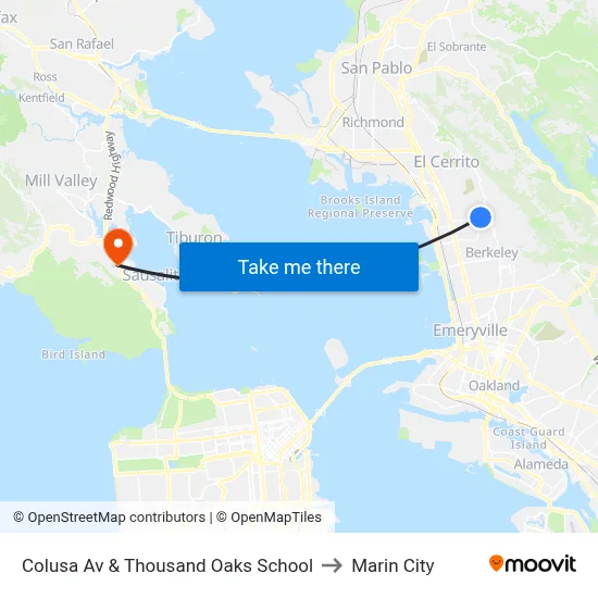 Colusa Av & Thousand Oaks School to Marin City map