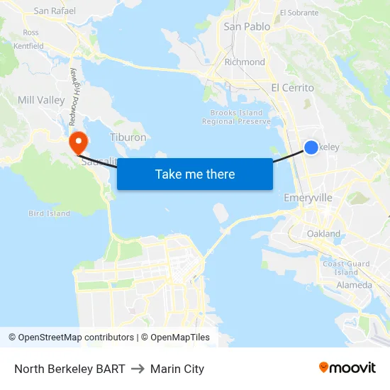 North Berkeley BART to Marin City map