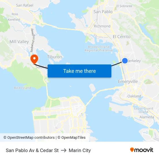 San Pablo Av & Cedar St to Marin City map
