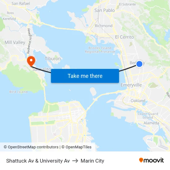 Shattuck Av & University Av to Marin City map